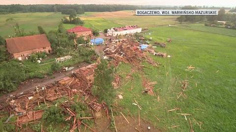 Zniszczenia po przejściu trąby powietrznej w Bogaczewie