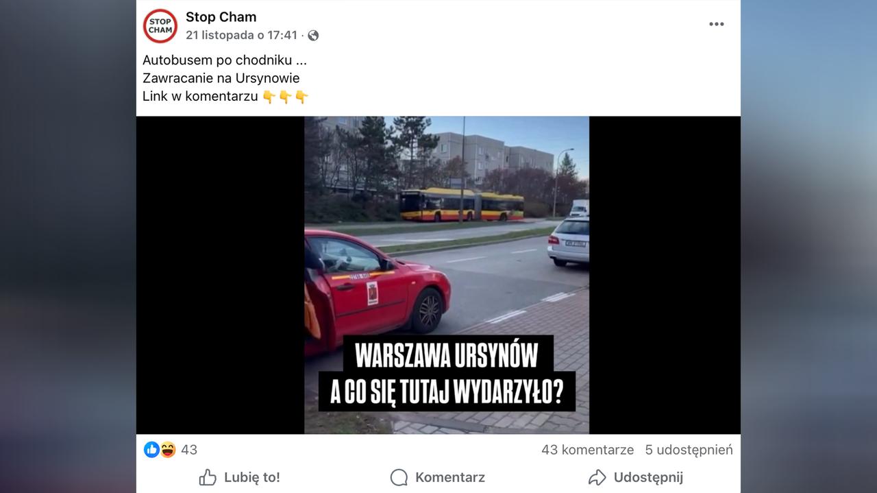 Pomylił trasę, jechał miejskim autobusem po chodniku
