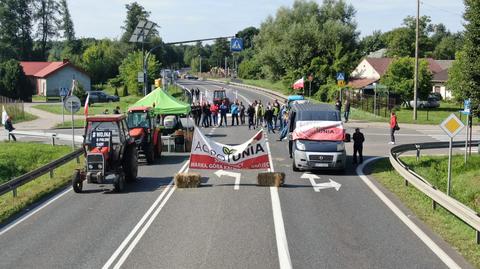 Protest rolników na krajowej "50" w okolicy Góry Kalwarii 