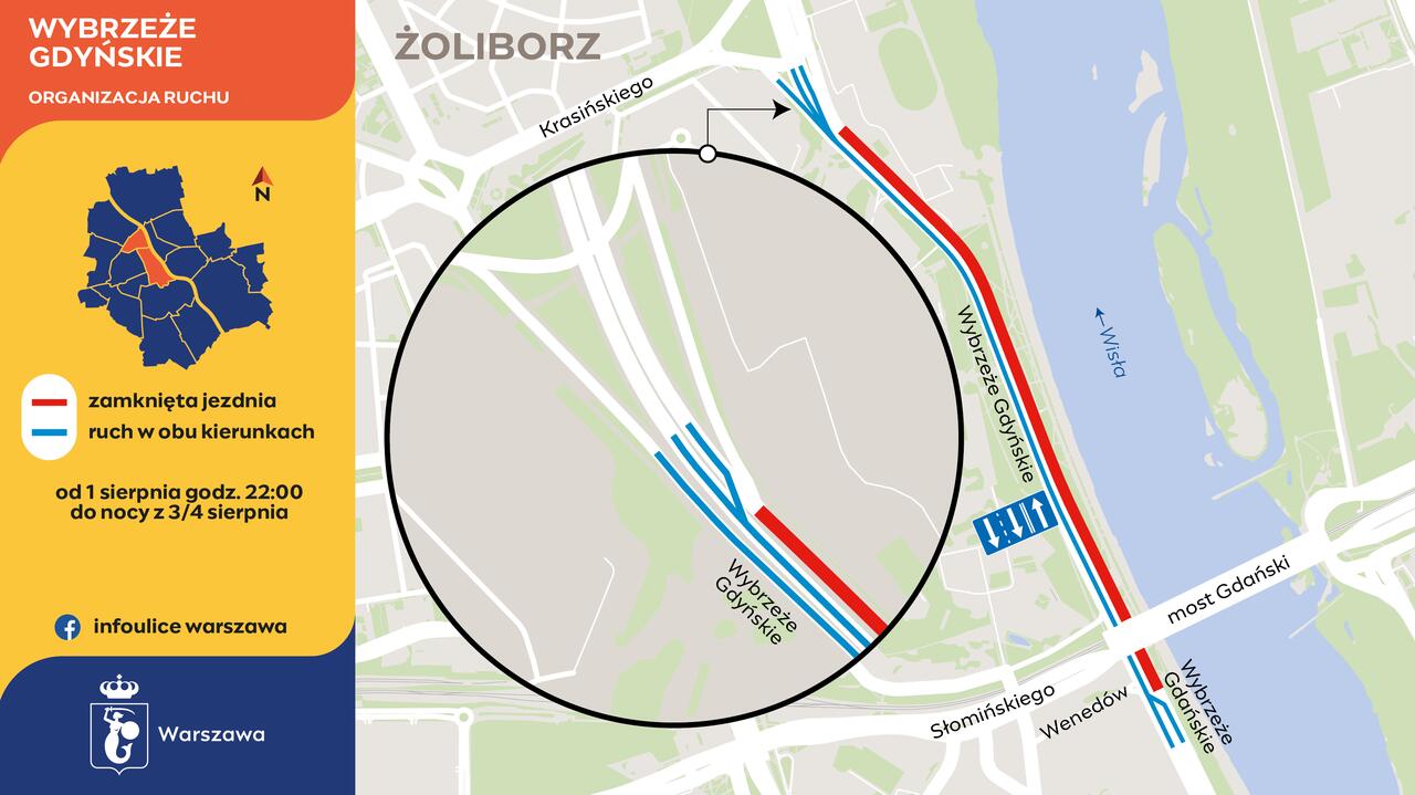 W weekend drogowcy zamkną część Wisłostrady