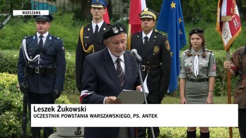 Przemowa Leszka Żukowskiego, ps. "Antek", uczestnika Powstania Warszawskiego