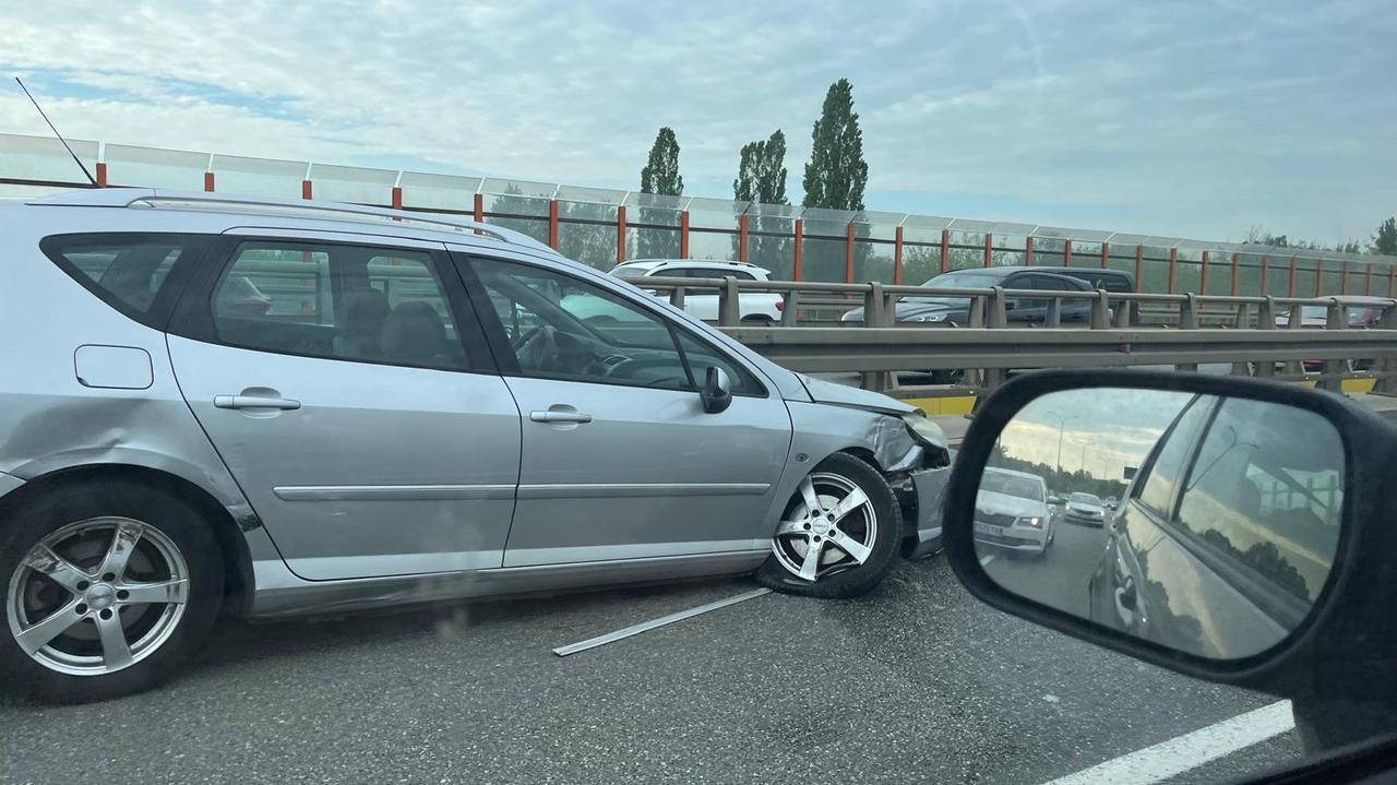 Rozbite auto i martwy dzik na moście Siekierkowskim. Korek