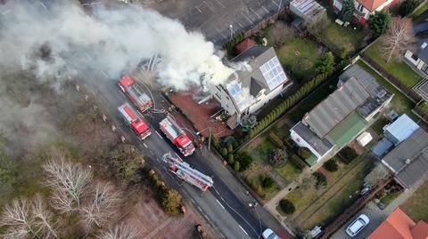 Pożar wybuchł na poddaszu domu jednorodzinnego
