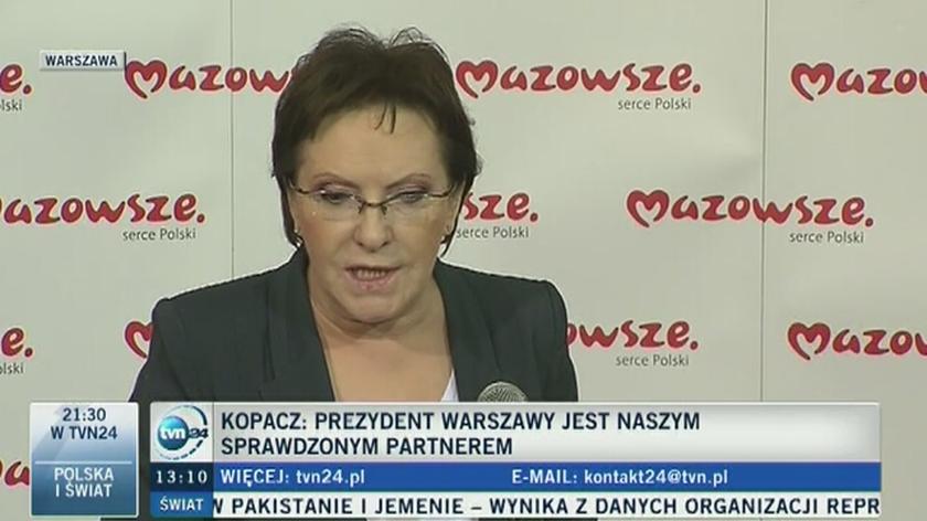 Ewa Kopacz o kontrakcie dla Mazowsza