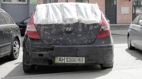 Ostrzelany samochód na ukraińskich numerach
