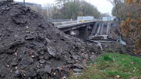 "Niekontrolowane przemieszczenie podpory" w czasie rozbiórki wiaduktu Marywilskiej (październik 2022 r.)