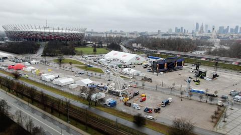 Przygotowania do 32. Finału WOŚP na błoniach Stadionu Narodowego