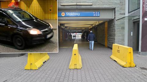 Betonowe zapory przed stacją metra Stokłosy