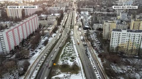 Budowa nowych wiaduktów Trasy Łazienkowskiej na Saskiej Kępie (styczeń 2024)