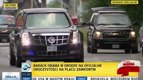 Cały przejazd Obamy na plac Zamkowy (6 minut 39 sekund)