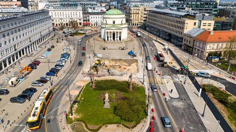 Przebudowa placu Trzech Krzyży (marzec 2023 r.)