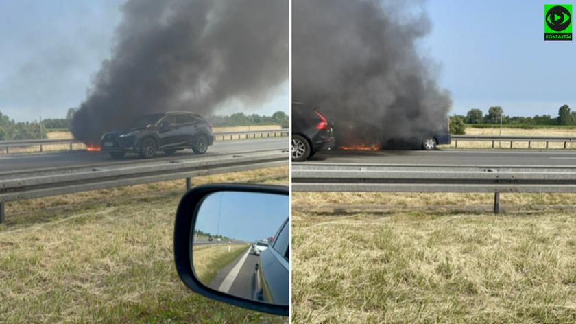 Samochód spłonął na autostradzie A2