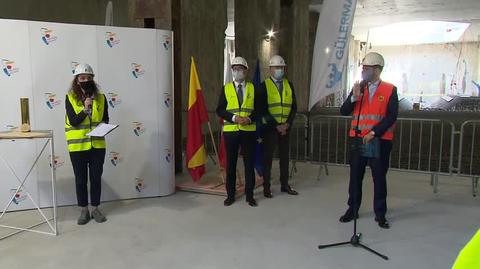 Konferencja prasowa z udziałem Rafała Trzaskowskiego na budowie stacji metra Powstańców Śląskich