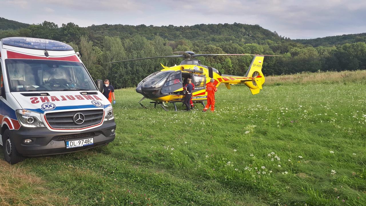 The Myśliborski gorge.  An accident of a cyclist in a ravine that is difficult to access